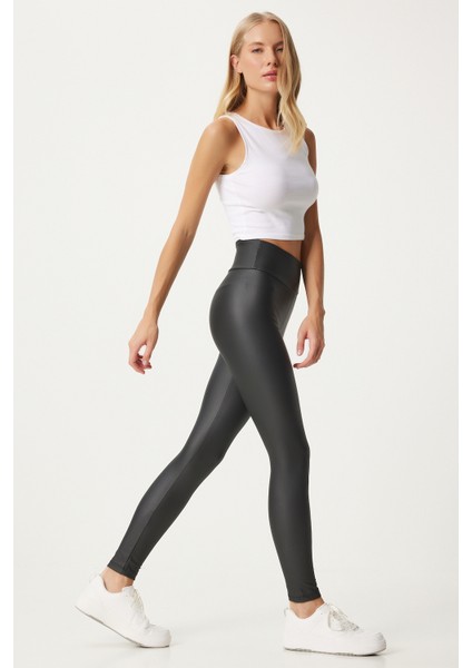 Yüksek Bel Şardonlu Şekillendirici Suni Deri Tayt LBE0002 SİYAH fiyatları