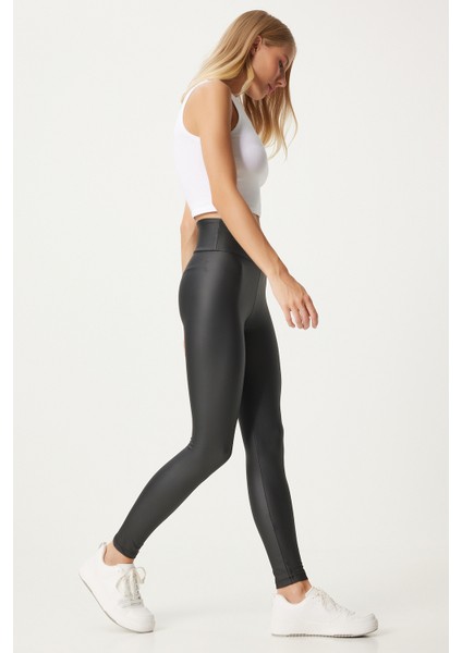 Yüksek Bel Şardonlu Şekillendirici Suni Deri Tayt LBE0002 SİYAH indirimleri