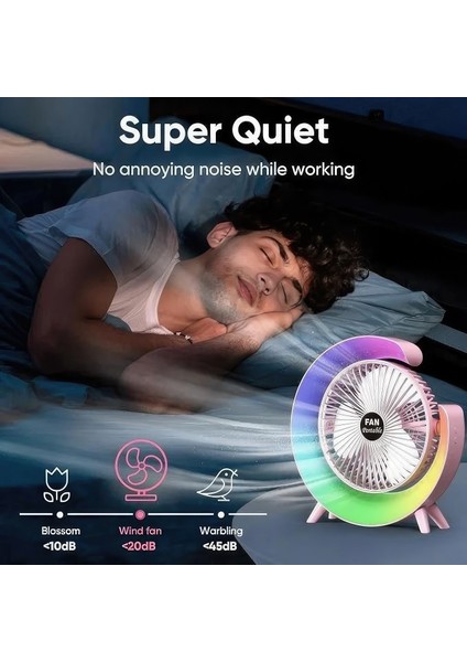 Şarjlı Bataryalı Vantilatör-Masaüstü Fan-3 Kademe Ayarı-7 Farklı Rgb Işık MODU-180C Ayarlanbilir