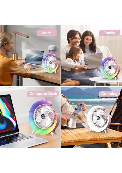 Şarjlı Bataryalı Vantilatör-Masaüstü Fan-3 Kademe Ayarı-7 Farklı Rgb Işık MODU-180C Ayarlanbilir