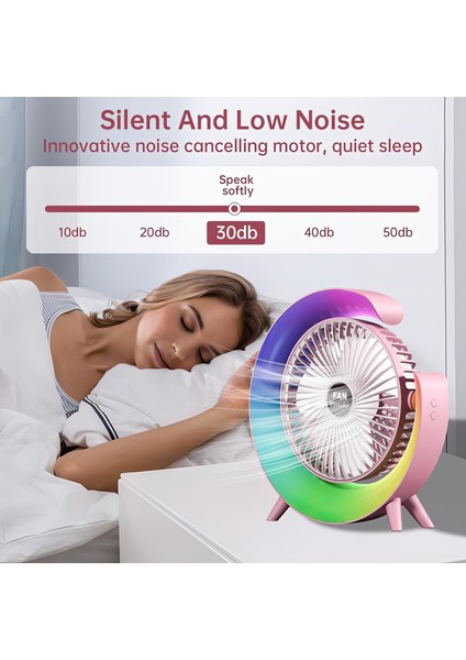 Şarjlı Bataryalı Vantilatör-Masaüstü Fan-3 Kademe Ayarı-7 Farklı Rgb Işık MODU-180C Ayarlanbilir