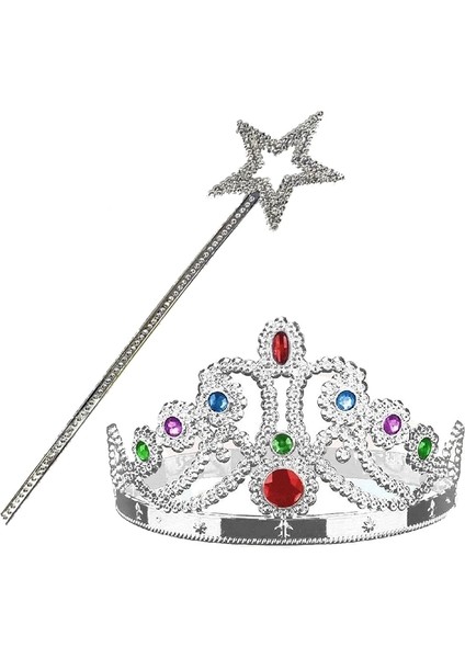 Bfs Nessiworld Gümüş Renk Metalize Prenses Tacı ve Metalize Prenses Yıldız Asası