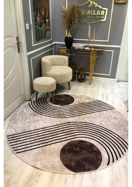 Kaymaz Taban Yıkanabilir Dijital Baskı Dekoratif Modern Desenli Yuvarlak Dot Taban Halı NH002