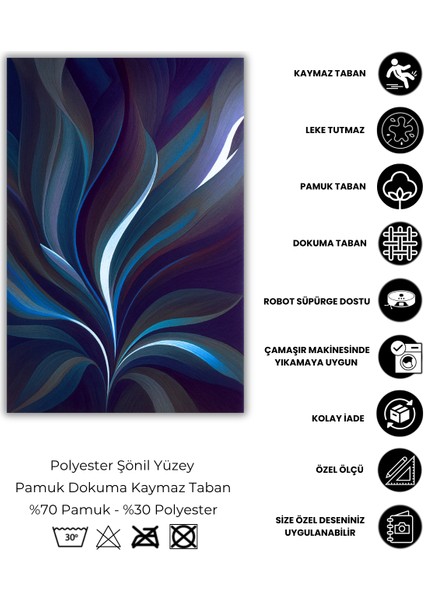 Lacivert Yaprak Desenli Halı Dijital Baskılı Dokuma Kaymaz Tabanlı Yıkanabilir Banyo Halısı fırsatları