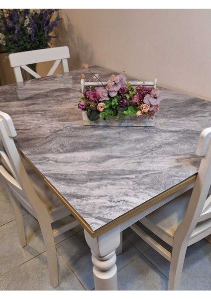 Kalın Pvc Masa Koruyucu – 1.2 mm Mika Örtü, 80 cm En, Mermer Desen