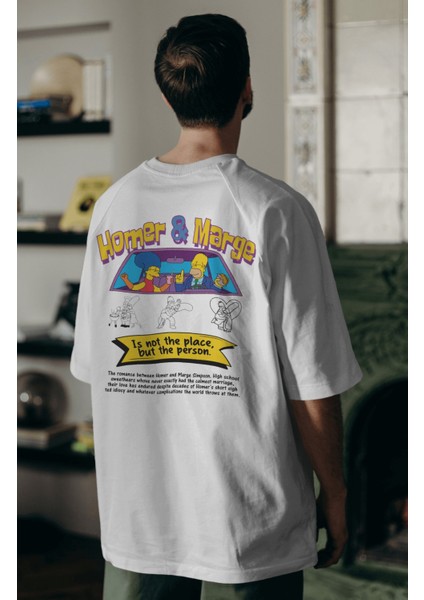 Homer Marge Simpson Sırt Baskılı Couple Tişört, Oversize Çizgi Film Temalı Çift T-Shirt