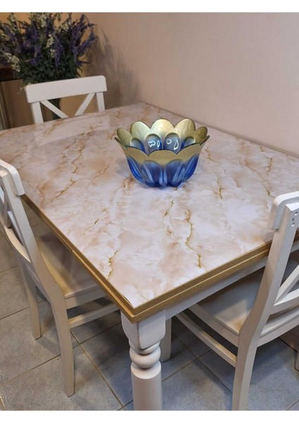 Kalın Pvc Masa Koruyucu – 1.2 mm Mika Örtü, 80 cm En, Mermer Desen