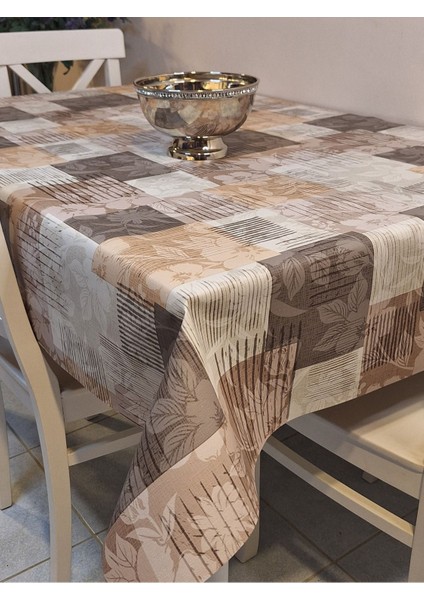 Elyaflı Pvc Muşamba - Desenli Silinebilir Masa Örtüsü ( Kahve)