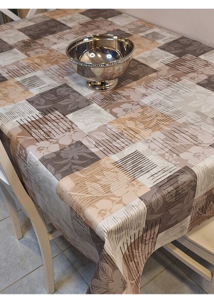 Elyaflı Pvc Muşamba - Desenli Silinebilir Masa Örtüsü ( Kahve) fırsatları