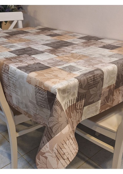Elyaflı Pvc Muşamba - Desenli Silinebilir Masa Örtüsü ( Kahve) indirimleri