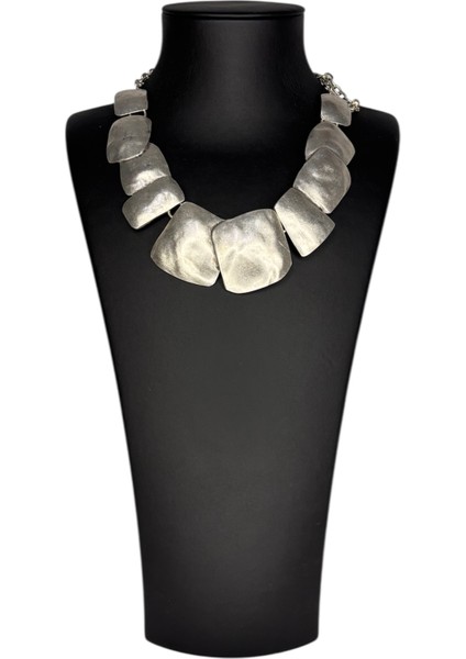 Gümüş Kaplamalı Zamak Set, Geometrik Kareler (Kolye, Bileklik, Küpe, Yüzük)