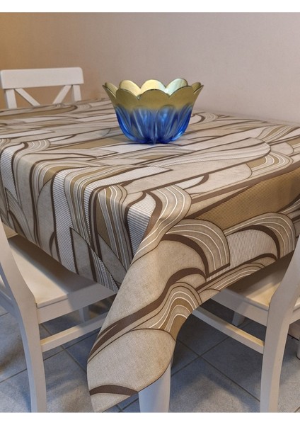 Elyaflı Pvc Muşamba - Desenli Silinebilir Masa Örtüsü (Krem)