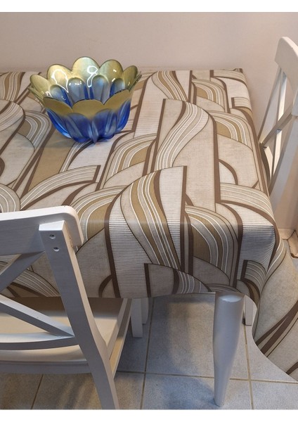 Elyaflı Pvc Muşamba - Desenli Silinebilir Masa Örtüsü (Krem) fırsatları