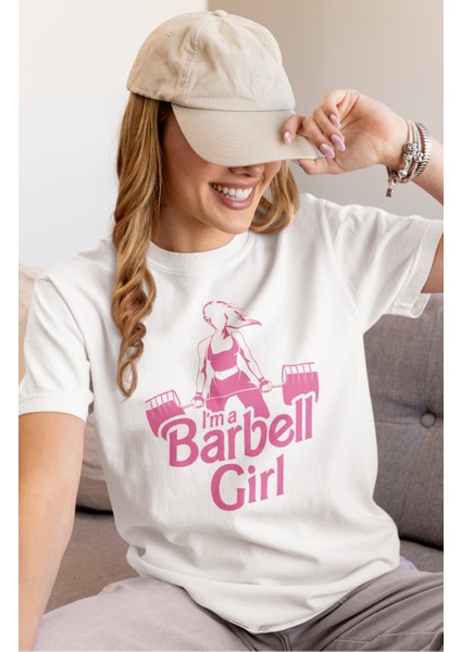 Oversize Barbell Girl Yazılı T-Shirt, Kadın Gym Fitness Temalı Tişört