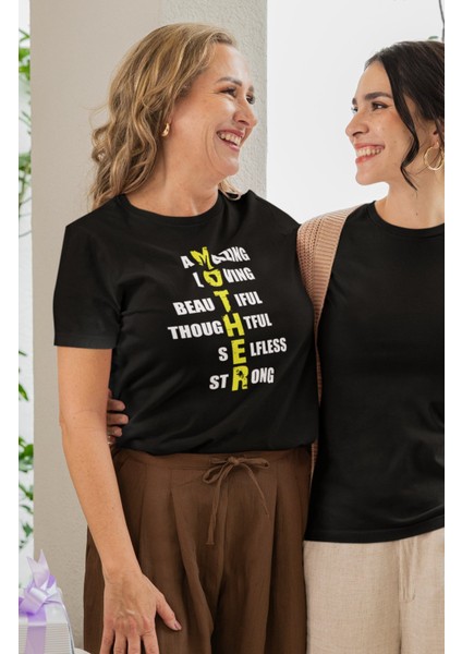 Akrostiş Mother Baskılı Tişört, Oversize Anneler Günü Temalı T-Shirt