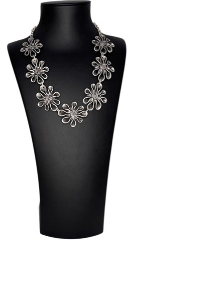 Gümüş Kaplamalı Zamak Set, Çiçek (Kolye, Bileklik, Küpe, Yüzük)