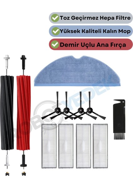 Roborock S8, S8+ Uyumlu Yedek Fırça Hepa Filtre Mop Seti-12 Parça
