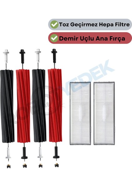 Roborock S8, S8+ Uyumlu Yedek Ana Fırça ve Hepa Filtre-6 Parça