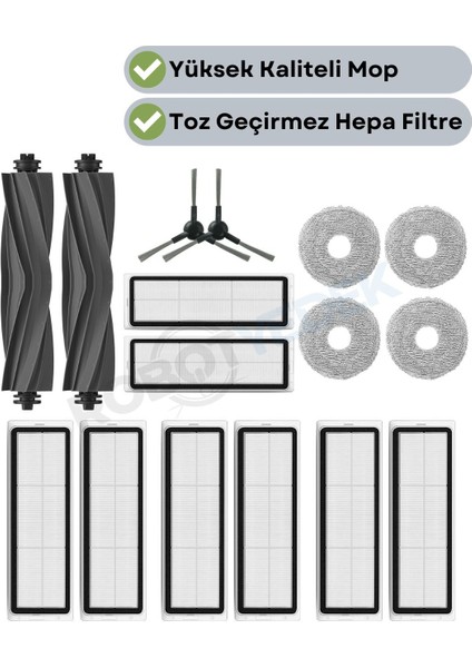 Dreame L10S Pro Gen 2 Uyumlu Yedek Silikon Fırça Hepa Filtre Mop Seti-16 Parça