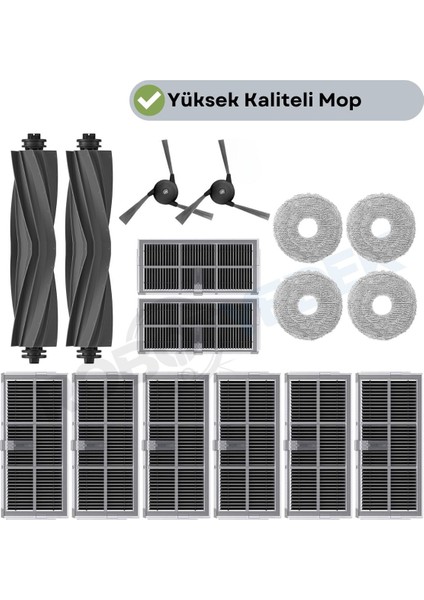 Dreame X40 Ultra L40 Ultra Uyumlu Kauçuk Fırça Hepa Filtre Mop Seti-16 Parça
