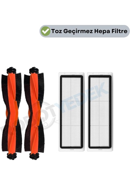 Xiaomi X10 Plus X20 Plus Uyumlu Yedek Siyah Ana Fırça ve Hepa Filtre-4 Parça