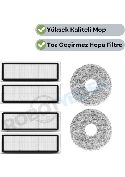 Xiaomi X10 Plus X20 Plus Uyumlu Yedek Hepa Filtre ve Mop-6 Parça