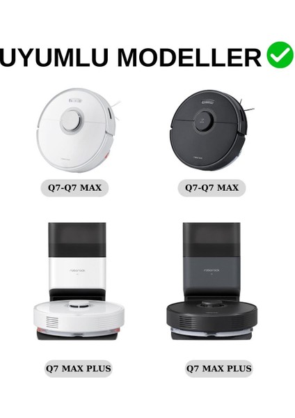 Roborock Q7 Max, Q7 Max Plus Uyumlu Beyaz Yedek Mop ve Yan Fırça-4 Parça