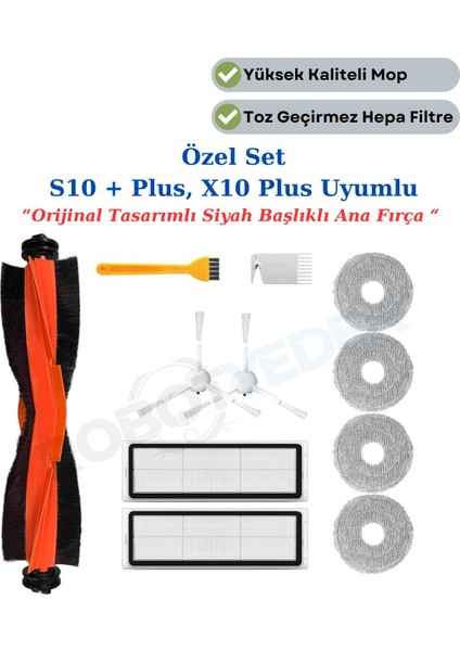 Xiaomi S10 Plus X10 Plus X20 Plus Uyumlu Yedek Fırça Hepa Filtre Mop Özel Seti-7 Parça