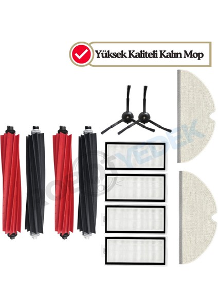 Roborock Q5 Pro, Q5 Pro Plus Uyumlu Yedek Fırça Hepa Filtre Mop Seti-10 Parça