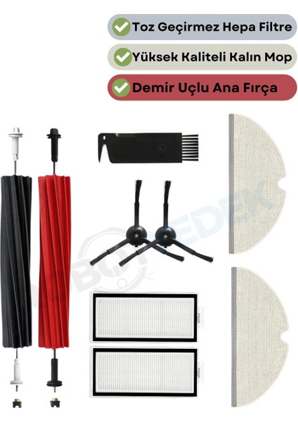 Roborock Q5 Pro, Q5 Pro Plus Uyumlu Yedek Fırça Hepa Filtre Mop Seti-9 Parça