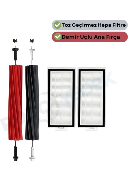 Roborock Q8 Max, Q8 Max Plus Uyumlu Yedek Ana Fırça ve Hepa Filtre-3 Parça