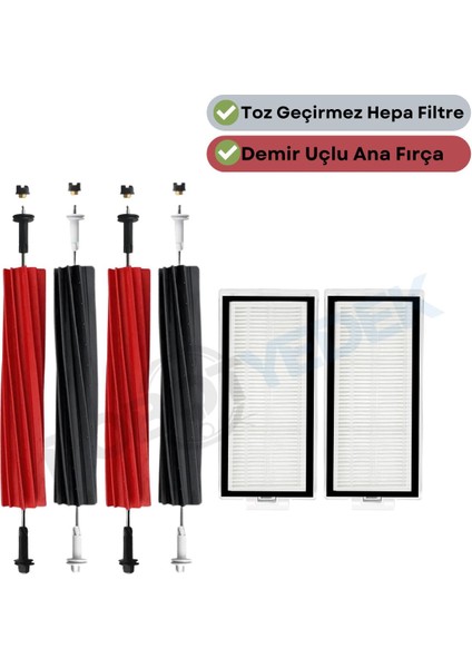 Roborock Q8 Max, Q8 Max Plus ( Q8 MAX PRO DEĞİL!) Uyumlu Yedek Ana Fırça ve Hepa Filtre-4 Parça