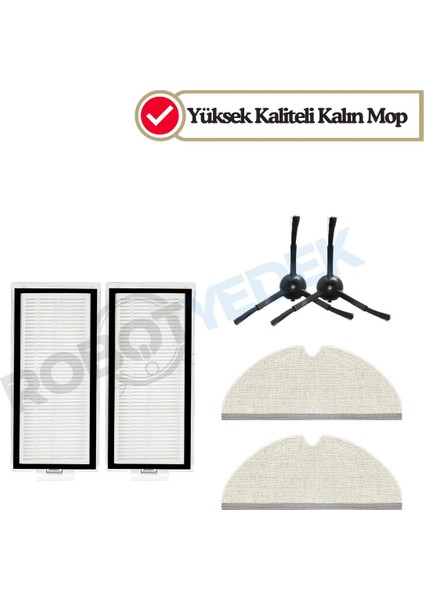 Roborock Q8 Max, Q8 Max Plus Siyah Uyumlu Yedek Hepa Filtre Yan Fırça Mop-6 Parça