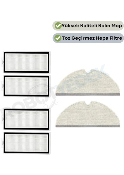 Roborock Q8 Max, Q8 Max Plus ( Q8 MAX PRO DEĞİL!) Uyumlu Yedek Hepa Filtre ve Mop-6 Parça