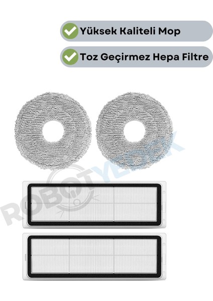 Xiaomi S10+(S10T Değil) Uyumlu Yedek Mop ve Hepa Filtre-4 Parça