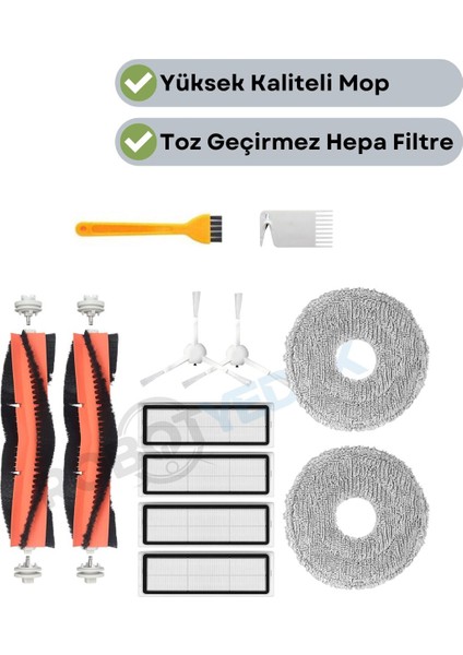 Xiaomi X10 Plus X20 Plus Uyumlu Yedek Fırça Hepa Filtre Mop Seti-12 Parça
