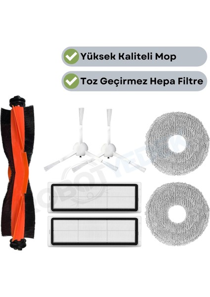 Xiaomi X10 Plus X20 Plus Uyumlu Yedek Siyah Fırça Hepa Filtre Mop Seti-7 Parça