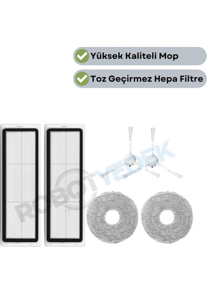 Xiaomi S10+(S10T Değil) Uyumlu Yedek Hepa Filtre Yan Fırça Mop-6 Parça