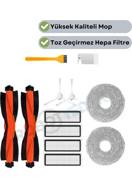 Xiaomi X10 Plus X20 Plus Uyumlu Yedek Siyah Fırça Hepa Filtre Mop Seti-12 Parça