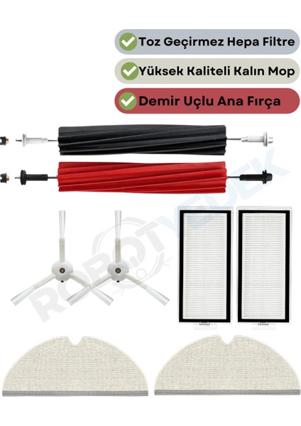 Roborock Q8 Max, Q8 Max Plus Beyaz Uyumlu Yedek Fırça Hepa Filtre Mop Seti-7 Parça