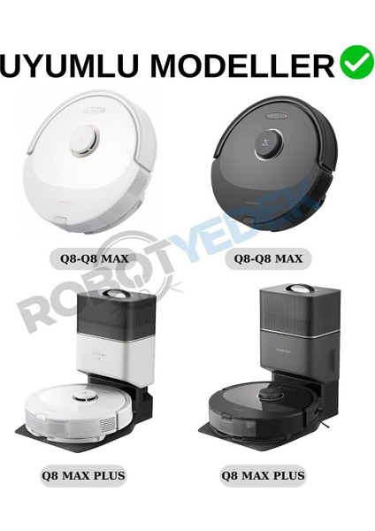 Roborock Q8 Max, Q8 Max Plus Beyaz Uyumlu Yedek Fırça Hepa Filtre Mop Seti-7 Parça