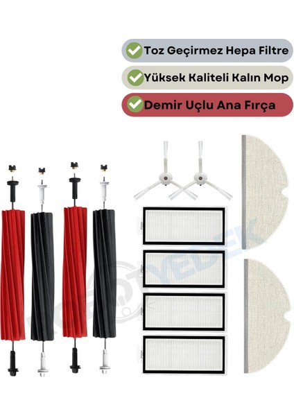 Roborock Q8 Max, Q8 Max Plus Beyaz Uyumlu Yedek Fırça Hepa Filtre Mop Seti-10 Parça