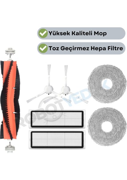 Xiaomi X10 Plus X20 Plus Uyumlu Yedek Fırça Hepa Filtre Mop Seti-7 Parça