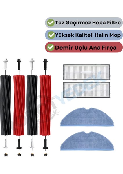 Roborock S8, S8+ Uyumlu Yedek Fırça Hepa Filtre Mop Seti-8 Parça