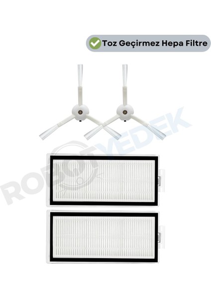 Roborock Q8 Max, Q8 Max Plus Beyaz Uyumlu Yedek Hepa Filtre ve Yan Fırça-4 Parça