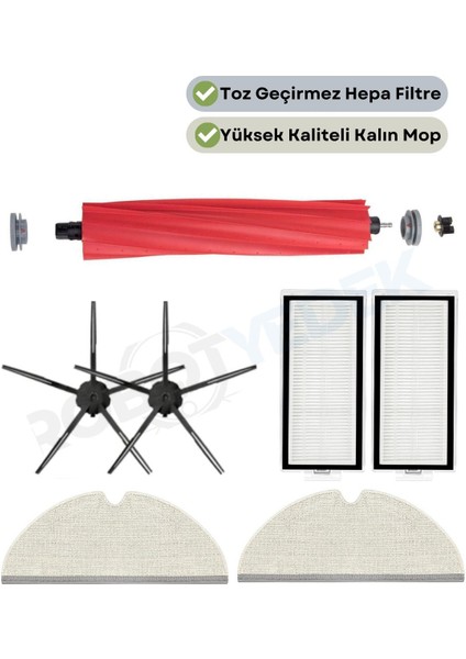 Roborock Q7 Max, Q7 Max Plus Siyah Uyumlu Yedek Fırça Hepa Filtre Mop Seti-7 Parça