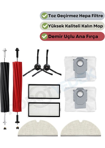 Roborock Q5 Pro Plus Uyumlu Yedek Fırça Hepa Filtre Mop Toz Torba Seti-10 Parça