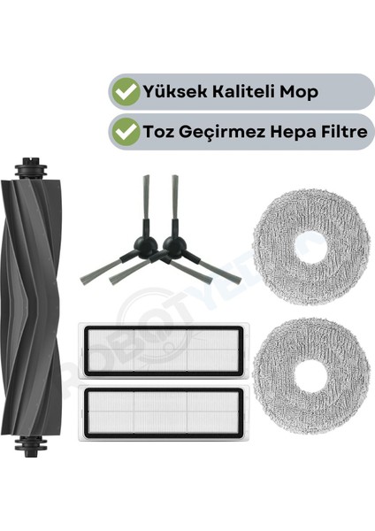 Dreame L10S Pro Gen 2 Uyumlu Yedek Silikon Fırça Hepa Filtre Mop Seti-7 Parça