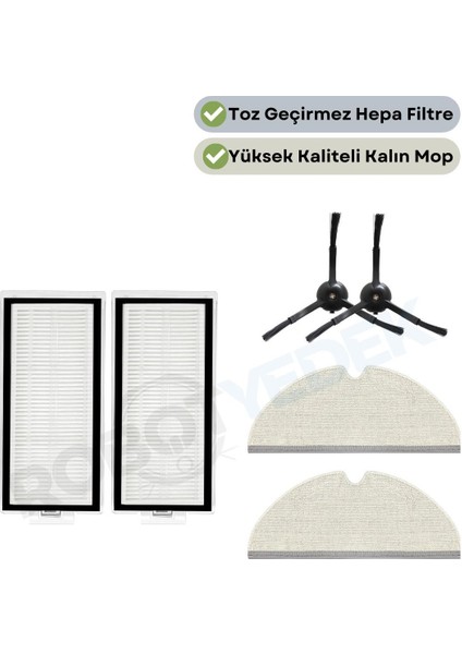 Roborock Q5 Pro, Q5 Pro Plus Uyumlu Yedek Hepa Filtre Yan Fırça Mop-6 Parça