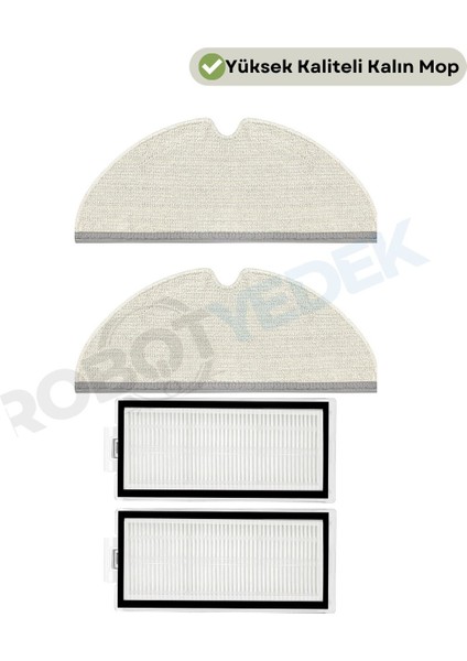 Roborock Q7 Max, Q7 Max Plus Uyumlu Yedek Mop ve Hepa Filtre-4 Parça